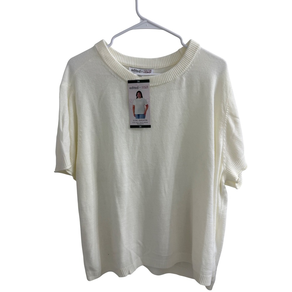 Edited x Hunter McGrady Luxe Sweater Cream Short Sleeve Crew Neck Top 3X NWT